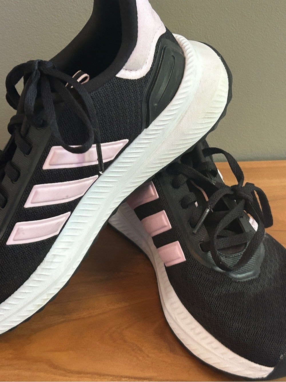 ADIDAS Women's Black Running Sneakers with Pale Pink Stripes